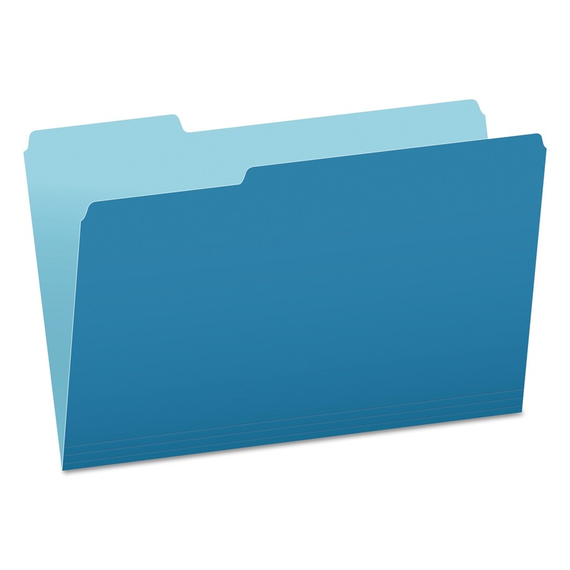 COLORED FILE FOLDERS, 1/3-CUT TABS, LEGAL SIZE, BLUE/LIGHT BLUE, 100/BOX