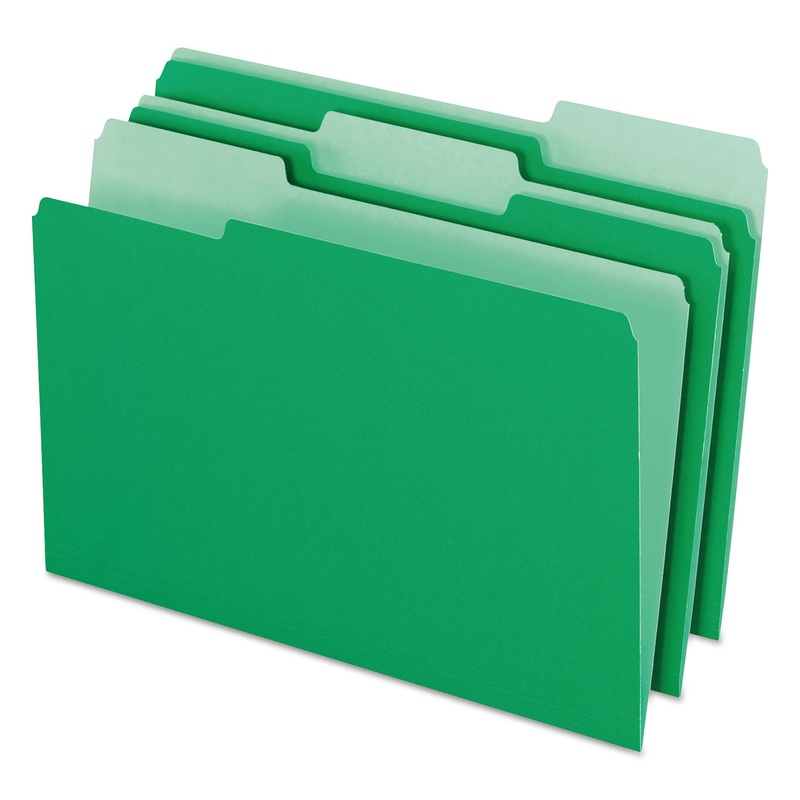 COLORED FILE FOLDERS, 1/3-CUT TABS, LEGAL SIZE, GREEN/LIGHT GREEN, 100/BOX