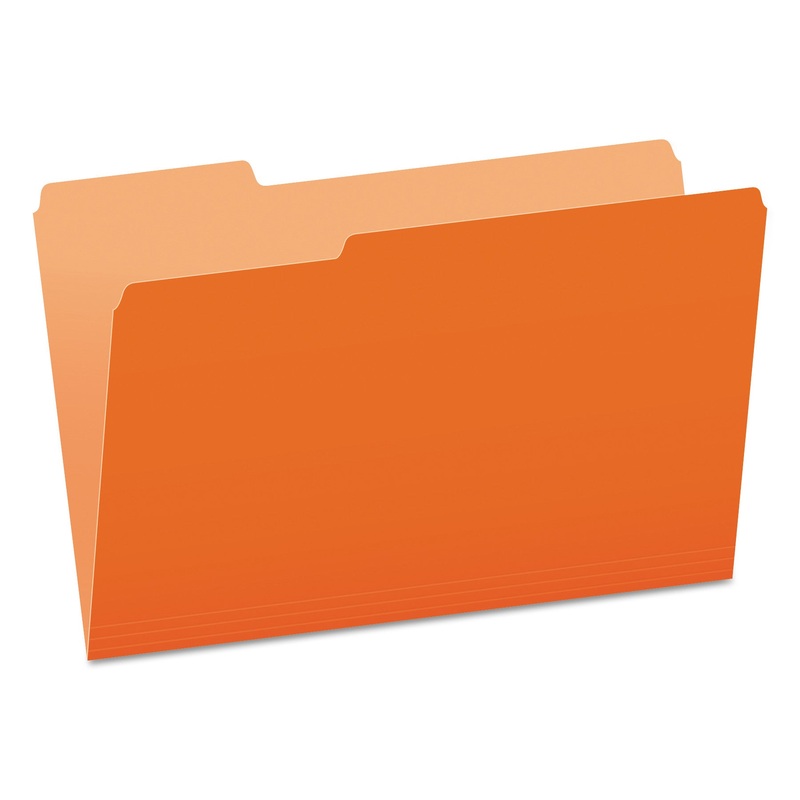 COLORED FILE FOLDERS, 1/3-CUT TABS, LEGAL SIZE, ORANGE/LIGHT ORANGE, 100/BOX