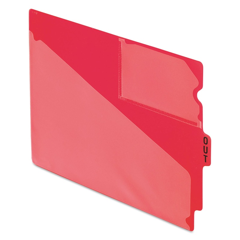 COLORED POLY OUT GUIDES WITH CENTER TAB, 1/3-CUT END TAB, OUT, 8.5 X 11, RED, 50/BOX