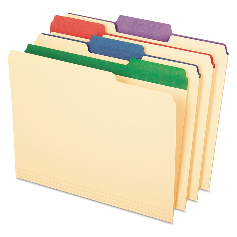 COLOR TAB FILE FOLDERS, 1/3-CUT TABS, LETTER SIZE, MANILA, 50/BOX