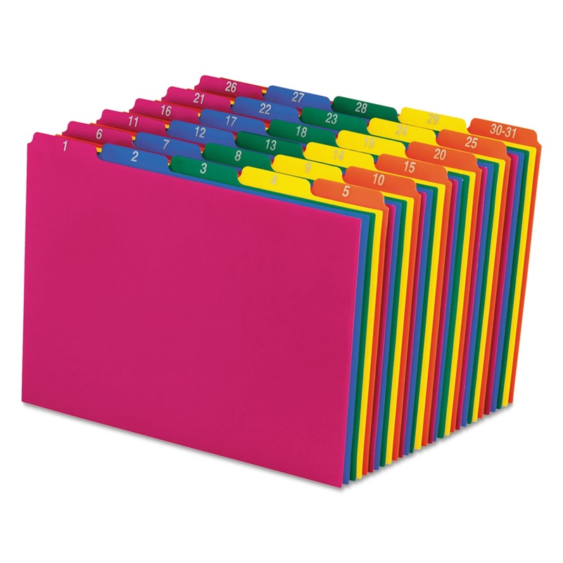 Top Tab File Guides, Daily/1-31, 1/5 Tab, Polypropylene, Letter, 31/set