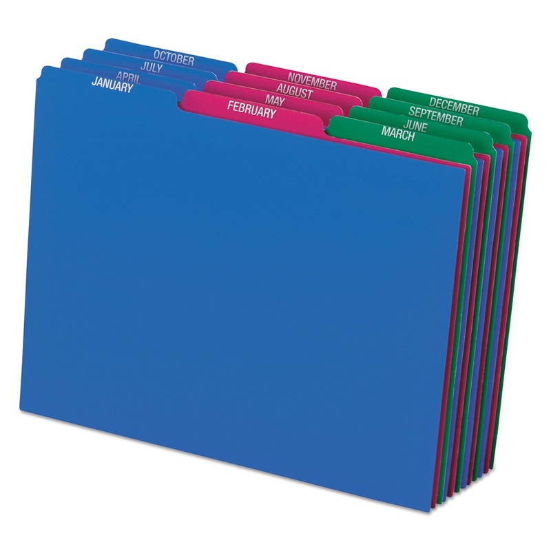 Top Tab File Guides, Monthly/jan-Dec, 1/3 Tab, Polypropylene, Letter, 12/set