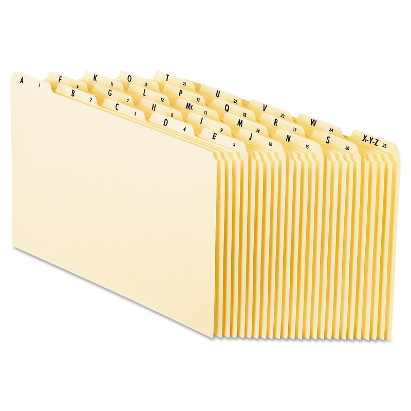 TOP TAB A-Z FILE GUIDES, 1/5-CUT TOP TAB, A TO Z, 8.5 X 14, MANILA, 25/SET