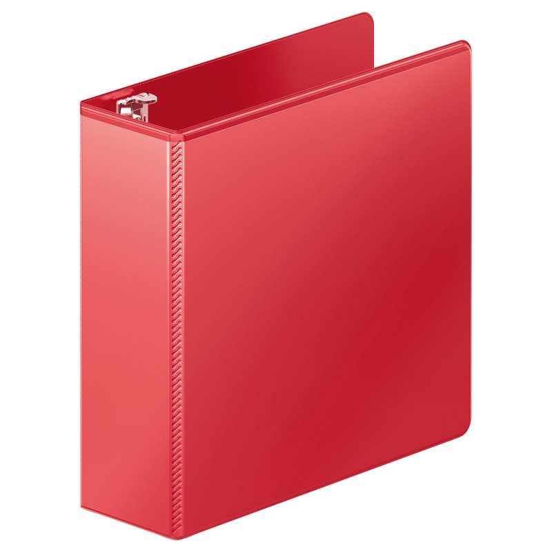 HEAVY-DUTY D-RING VIEW BINDER WITH EXTRA-DURABLE HINGE, 3 RINGS, 3" CAPACITY, 11 X 8.5, RED