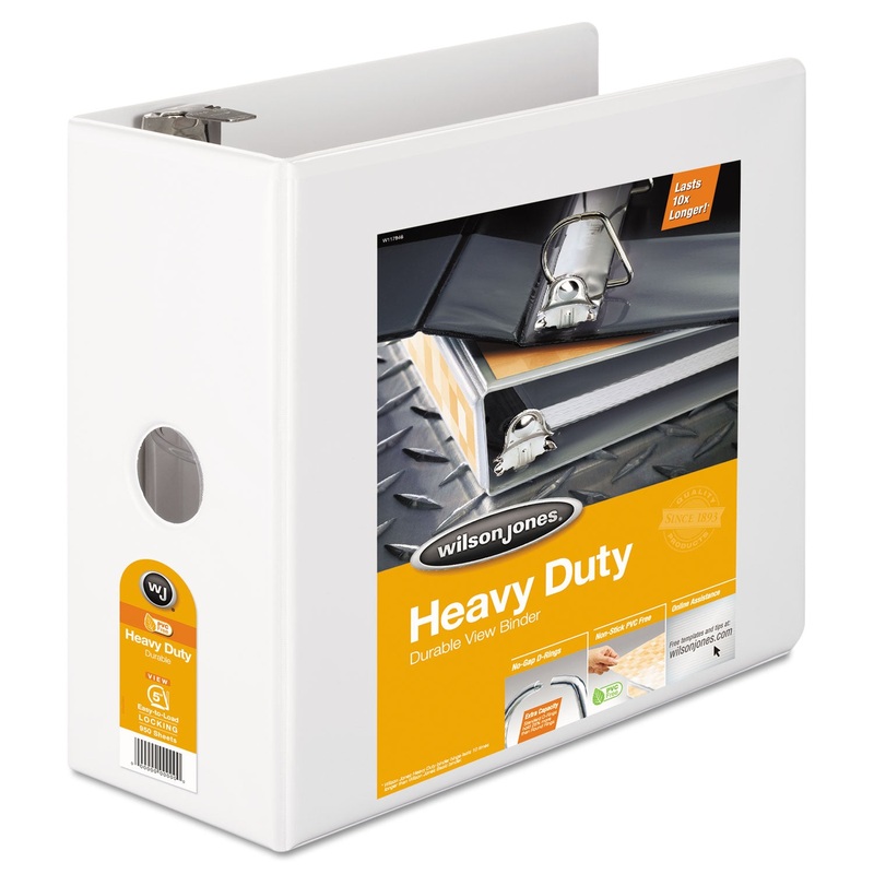 HEAVY-DUTY D-RING VIEW BINDER WITH EXTRA-DURABLE HINGE, 3 RINGS, 5" CAPACITY, 11 X 8.5, WHITE