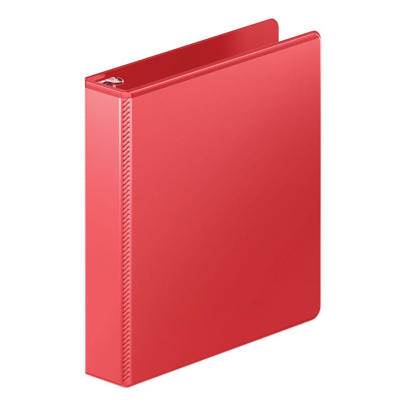 HEAVY-DUTY ROUND RING VIEW BINDER WITH EXTRA-DURABLE HINGE, 3 RINGS, 1.5" CAPACITY, 11 X 8.5, RED