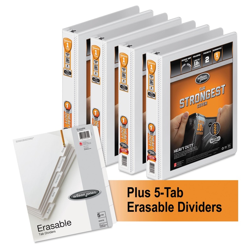HEAVY-DUTY ROUND-RING VIEW BINDER PLUS PACK, 3 RINGS, 1" CAPACITY, 11 X 8.5, WHITE, 4/CARTON
