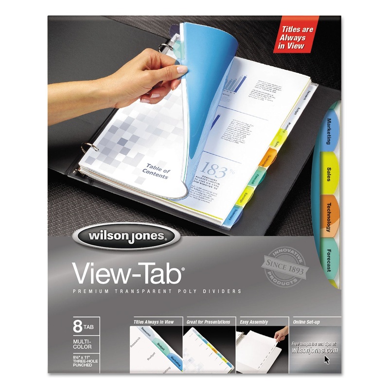 VIEW-TAB TRANSPARENT INDEX DIVIDERS, 8-TAB, 11 X 8.5, ASSORTED, 5 SETS