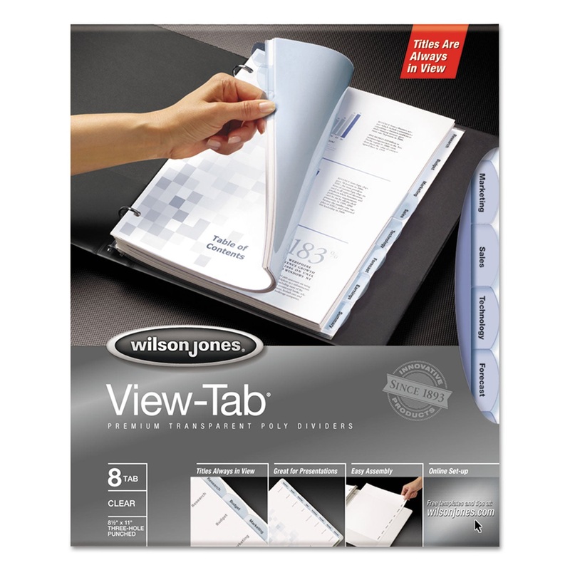 VIEW-TAB TRANSPARENT INDEX DIVIDERS, 8-TAB, 11 X 8.5, CLEAR, 1 SET