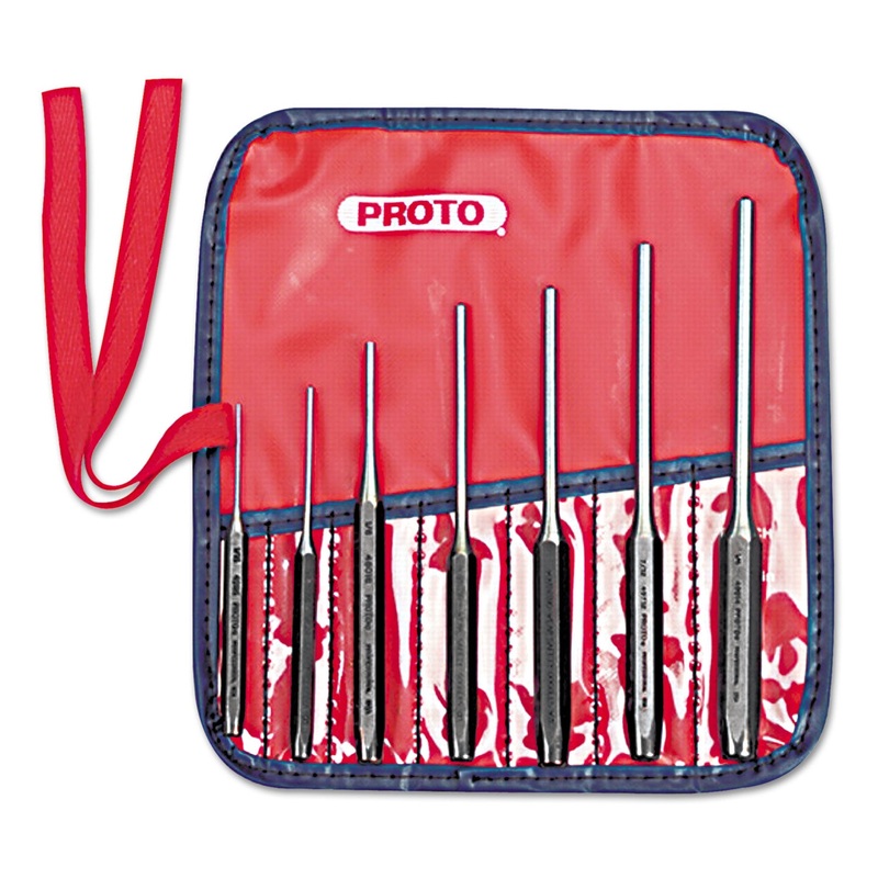 7-Piece Roll Pin Punch Set, 1/16" To 1/4", Alloy Steel