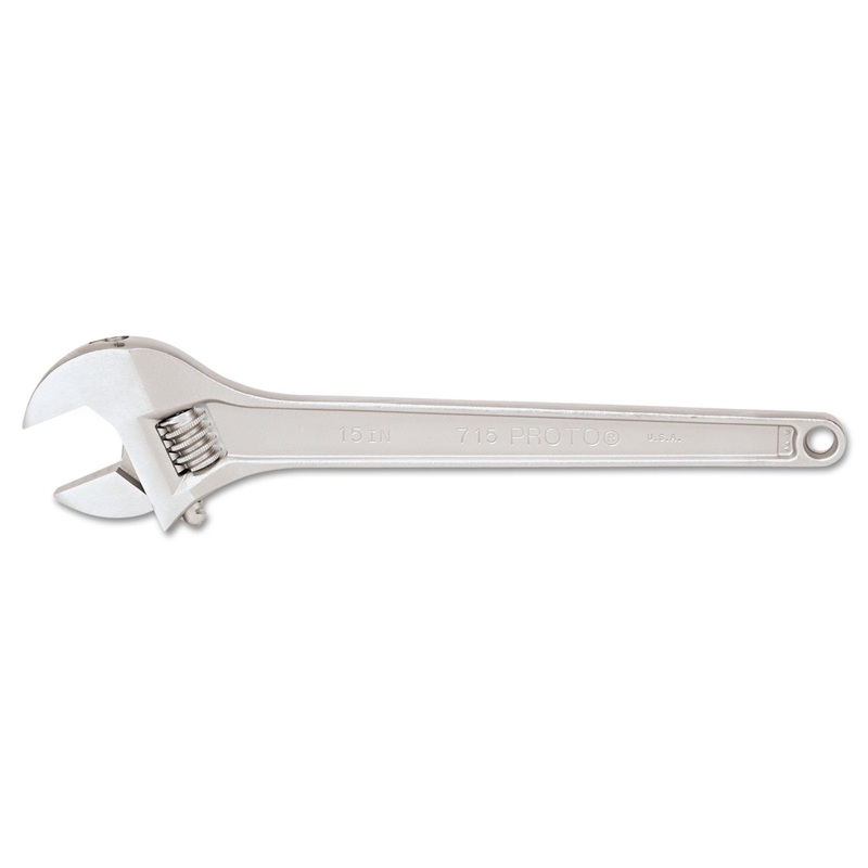 Proto Adjustable Wrench, 15" Long, 1 11/16" Opening, Satin Chrome
