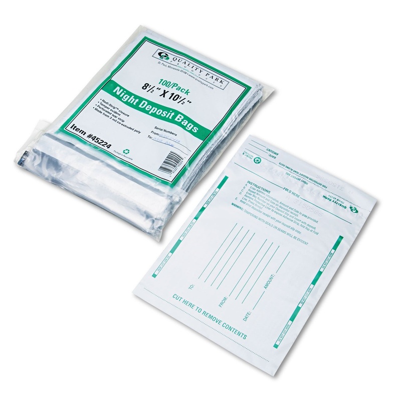 Poly Night Deposit Bags W/tear-Off Receipt, 8.5 X 10-1/2, Opaque, 100 Bags/pack