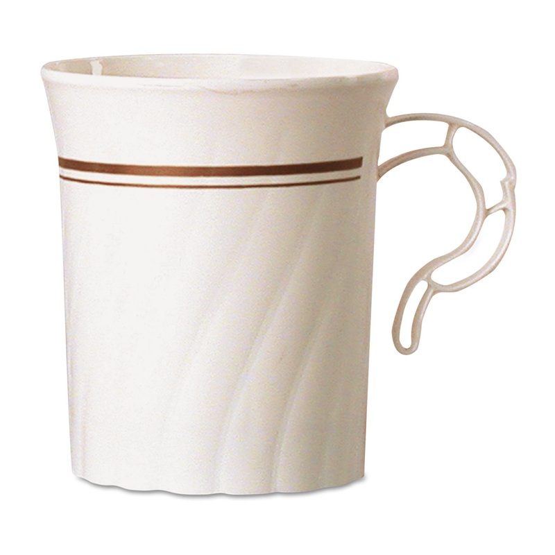 Masterpiece Plastic Mugs, 8 Oz., Ivory With Gold Print, 8/pack, 24 Pack/carton