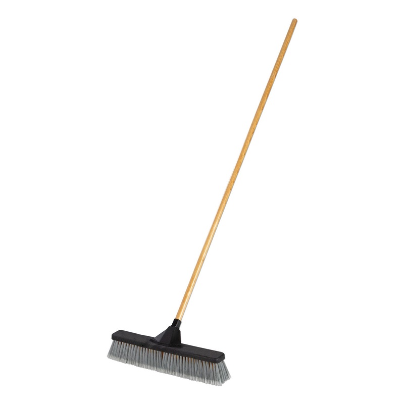 PUSH BROOMS, 18", PET BRISTLES, FOR HEAVY DEBRIS, BLACK/GRAY