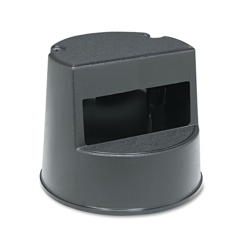 ROLLING STEP STOOL, CURVED DESIGN, 2-STEP, RETRACTING CASTERS, 16 DIA. X 13.5H, BLACK