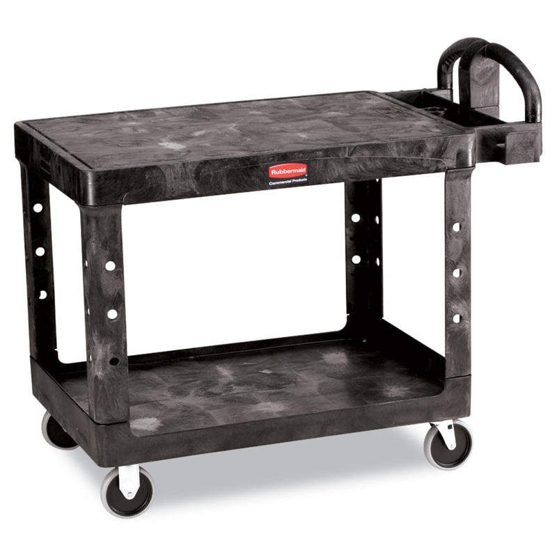 FLAT SHELF UTILITY CART, TWO-SHELF, 25.25W X 44D X 38.13H, BLACK
