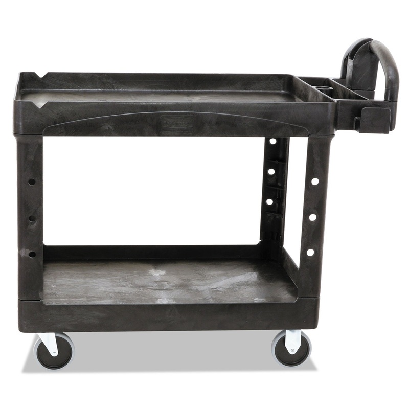 HEAVY-DUTY UTILITY CART, TWO-SHELF, 25.9W X 45.2D X 32.2H, BLACK