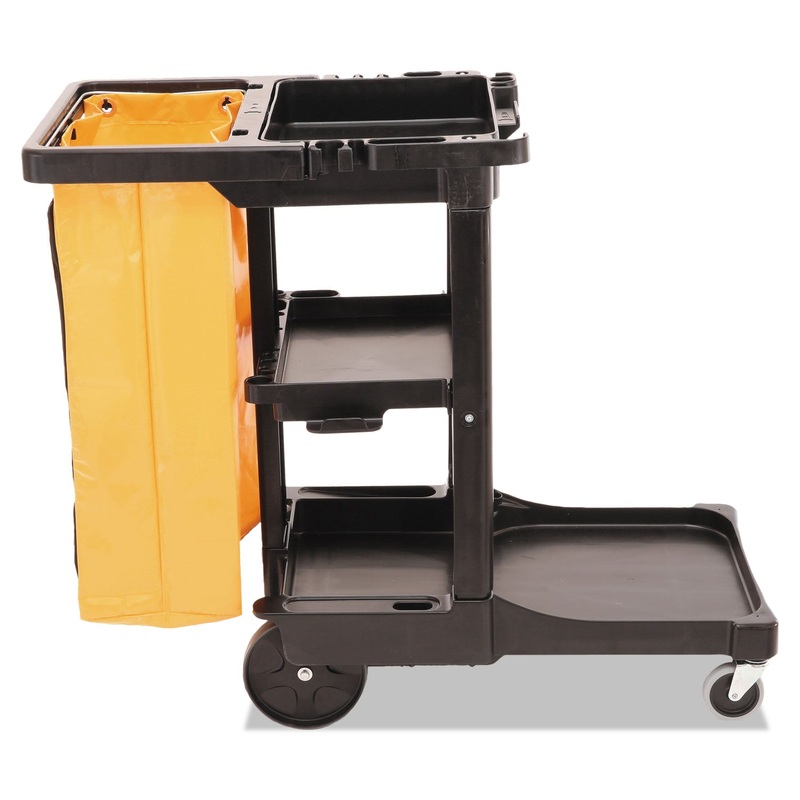 MULTI-SHELF CLEANING CART, THREE-SHELF, 20W X 45D X 38.25H, BLACK