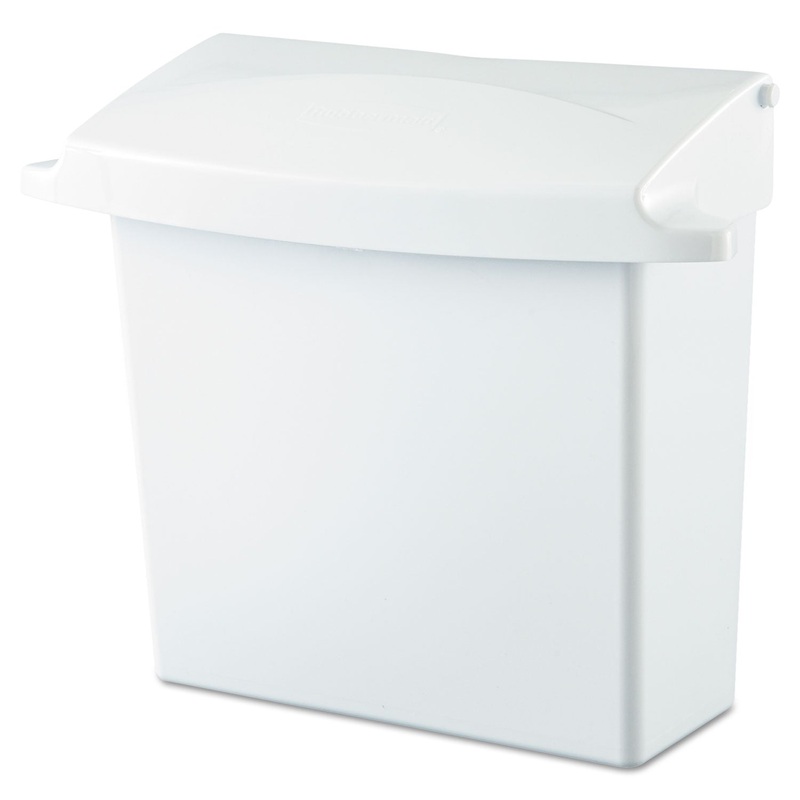 Sanitary Napkin Receptacle With Rigid Liner, Rectangular, Plastic, White