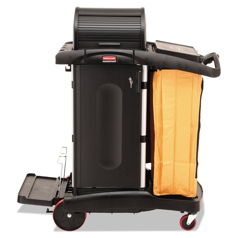 HIGH-SECURITY HEALTHCARE CLEANING CART, 22W X 48.25D X 53.5H, BLACK