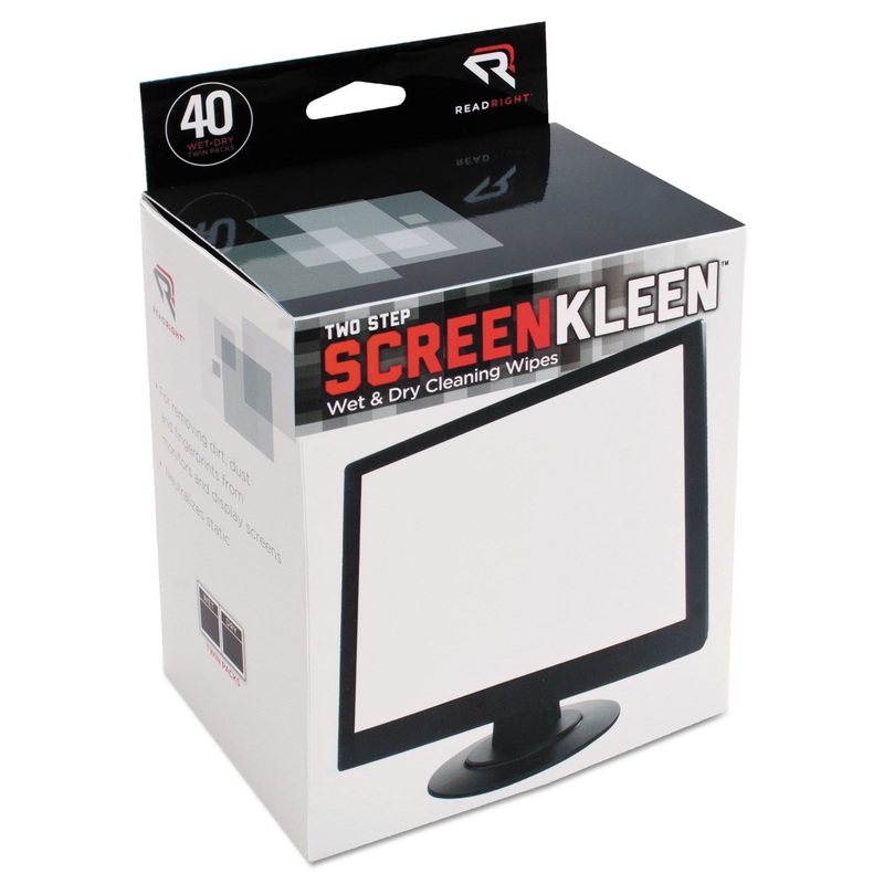 Two Step Screenkleen Wet And Dry Cleaning Wipes, 5 X 5, 40/box