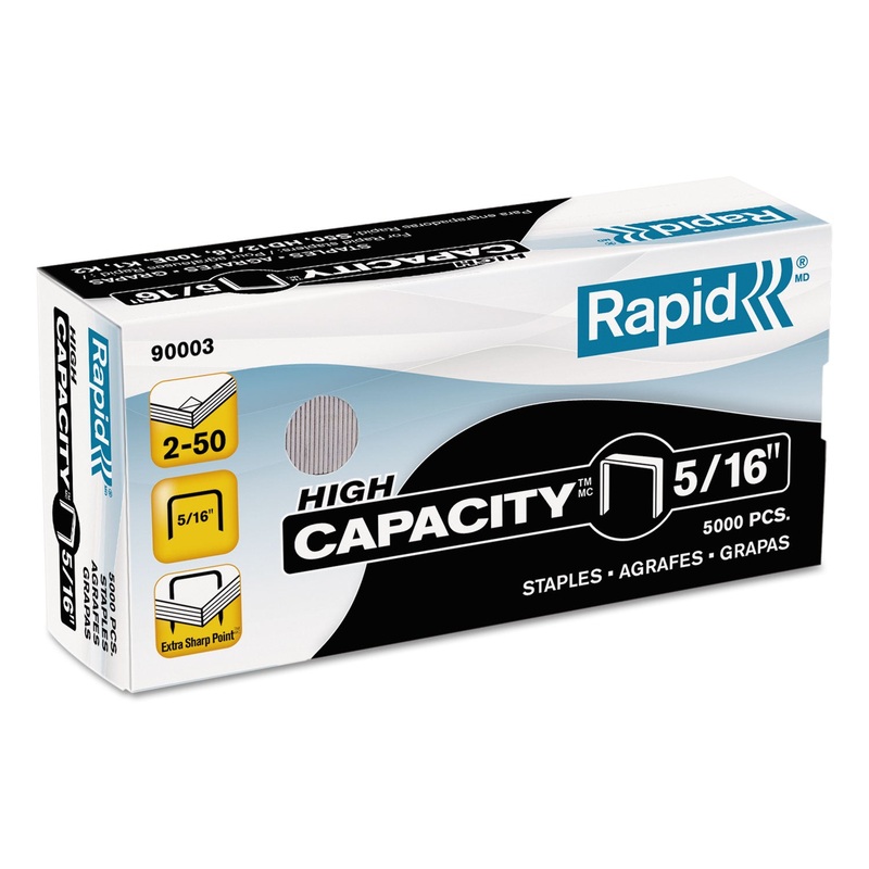 HIGH CAPACITY STAPLES, 0.31" LEG, 0.5" CROWN, STEEL, 5,000/BOX
