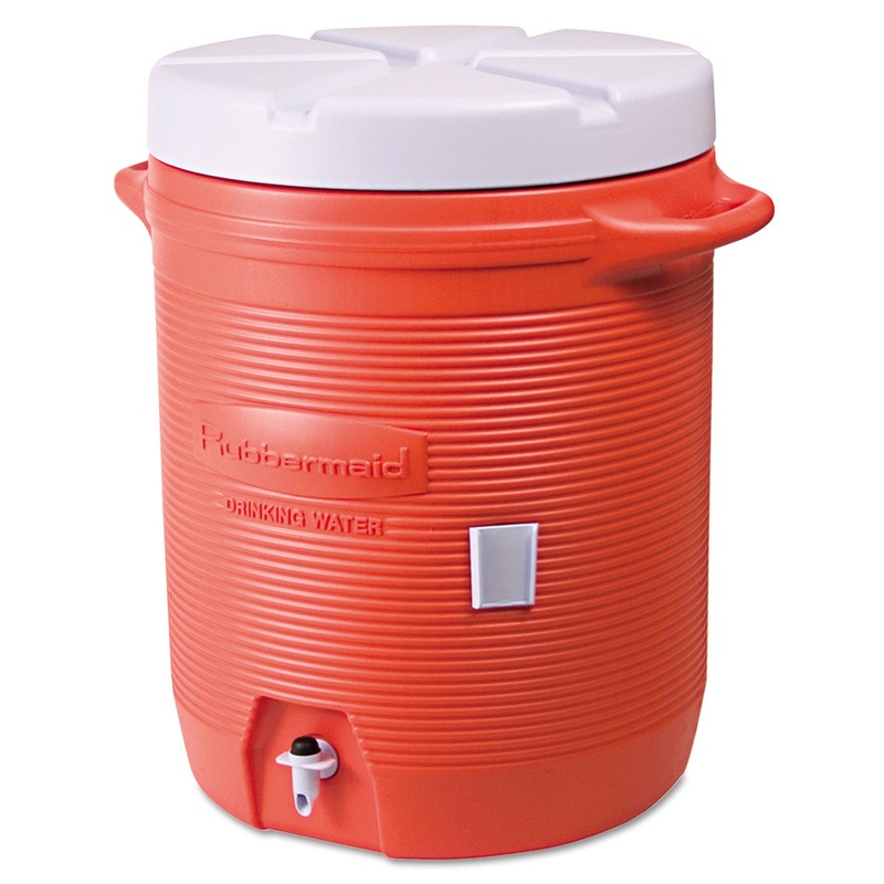 INSULATED BEVERAGE CONTAINER, 10 GAL, 16 DIA X 20.5 H, ORANGE/WHITE