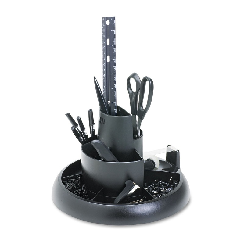 Rotary Desk Organizer With Supplies, 10" Diameter X 13 3/8, Black