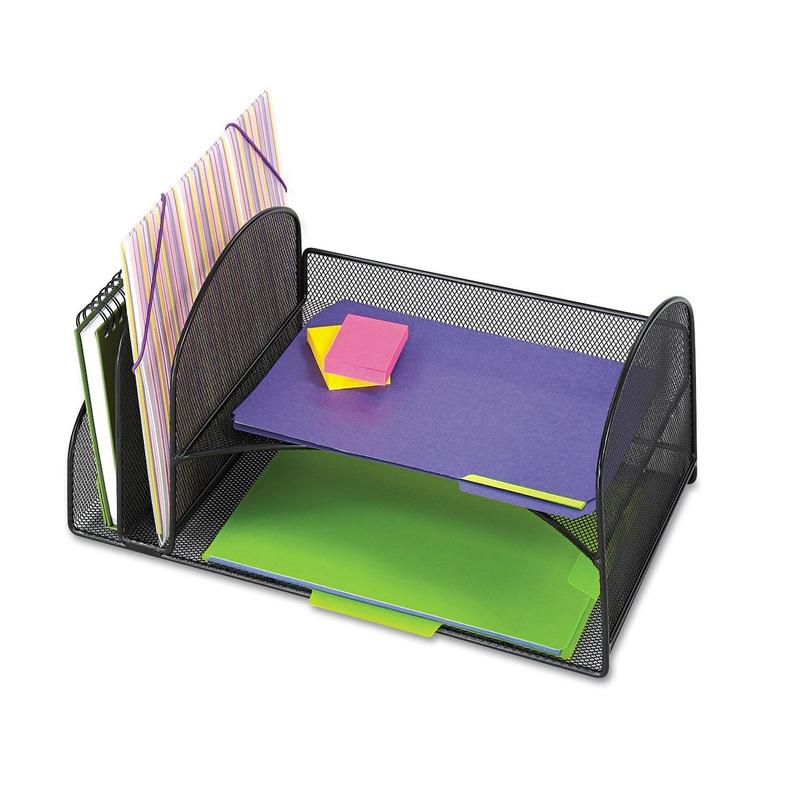 Desk Organizer, Two Vertical/two Horizontal Sections, 17 X 10 3/4 X 7 3/4, Black