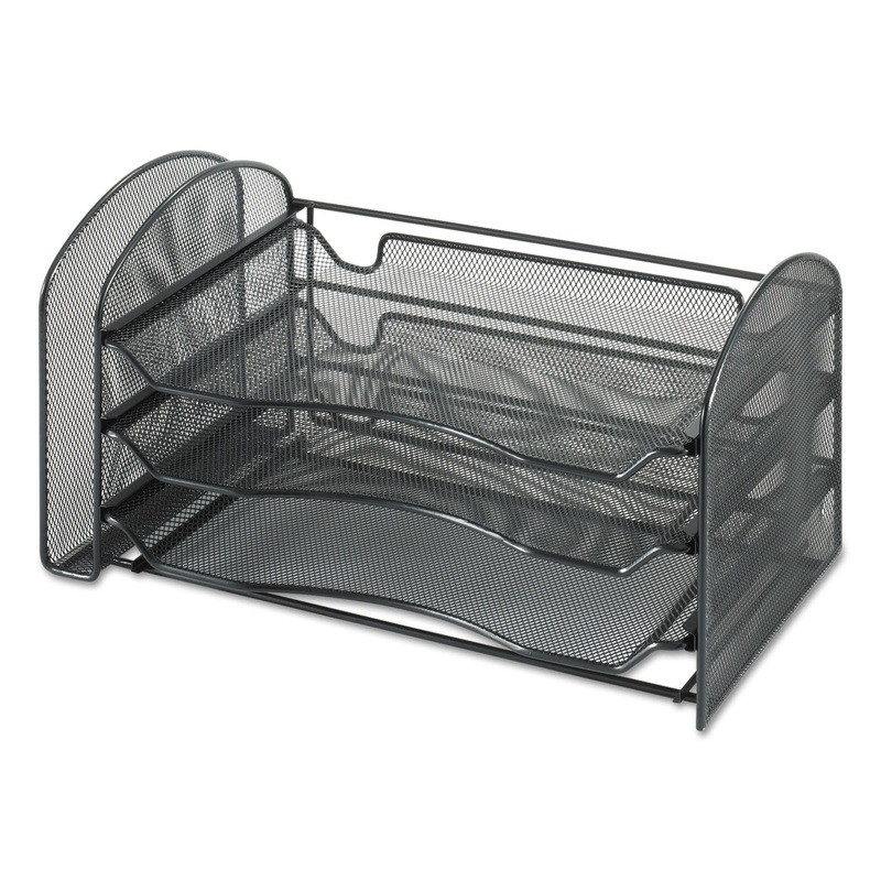 Mesh Desk Organizer, 1 Vertical/3 Horizontal Sections, 16 1/4 X 9 X 8, Black