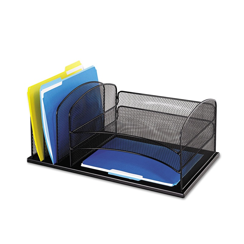 ONYX DESK ORGANIZER WITH THREE HORIZONTAL AND THREE UPRIGHT SECTIONS, LETTER SIZE FILES, 19.5" X 11.5" X 8.25", BLACK