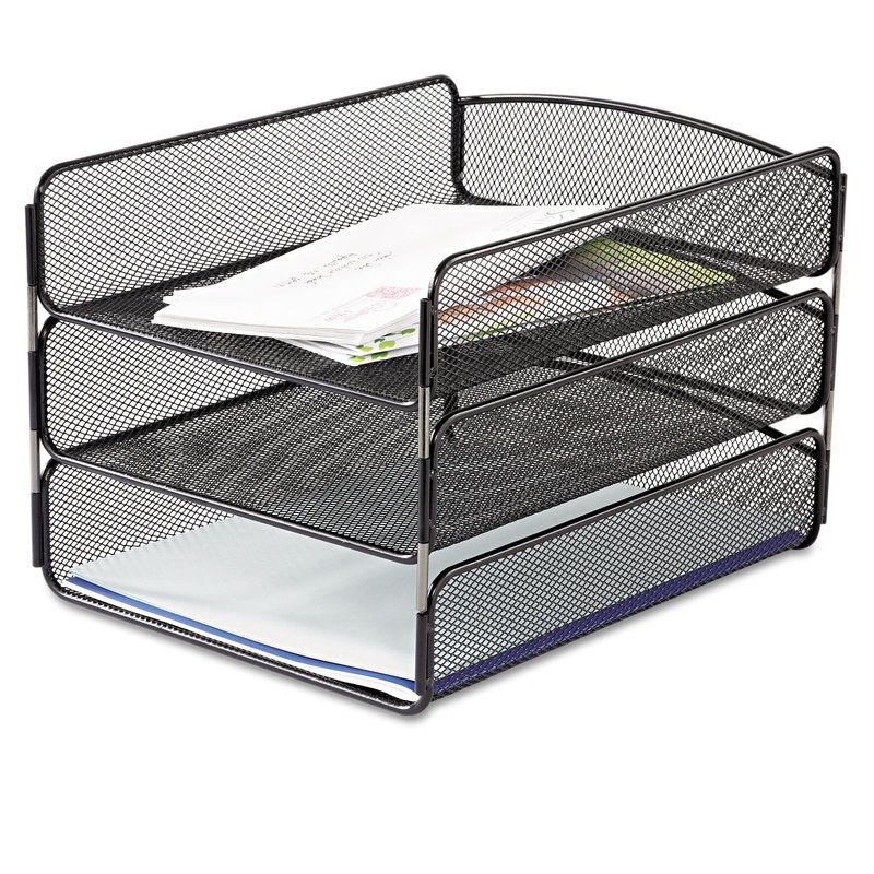 ONYX DESK TRAY, 3 SECTIONS, LETTER SIZE FILES, 9.25" X 11.75" X 8", BLACK