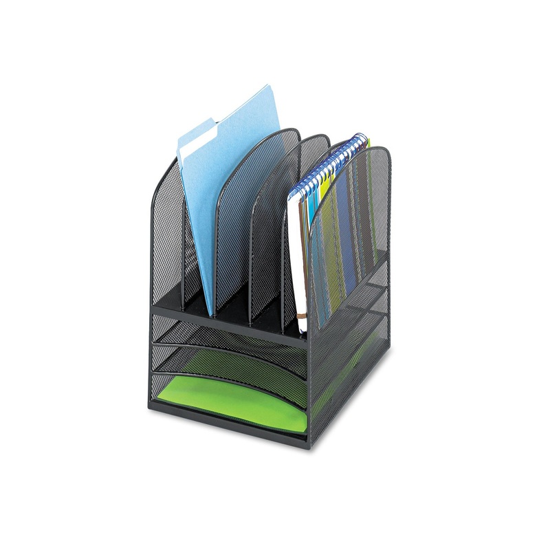ONYX MESH DESK ORGANIZER WITH FIVE VERTICAL AND THREE HORIZONTAL SECTIONS, LETTER SIZE FILES, 11.5" X 9.5" X 13", BLACK