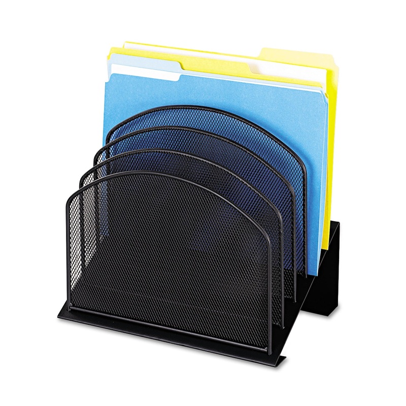 ONYX MESH DESK ORGANIZER WITH TIERED SECTIONS, 5 SECTIONS, LETTER TO LEGAL SIZE FILES, 11.25" X 7.25" X 12", BLACK