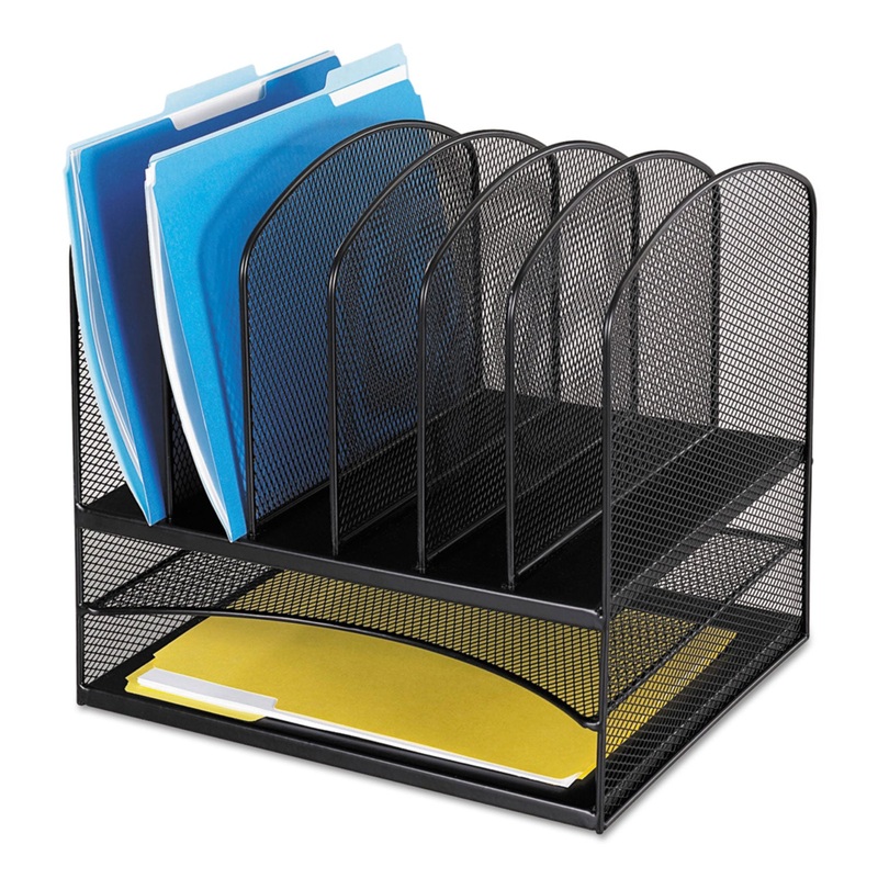 ONYX MESH DESK ORGANIZER WITH TWO HORIZONTAL AND SIX UPRIGHT SECTIONS, LETTER SIZE FILES, 13.25" X 11.5" X 13", BLACK