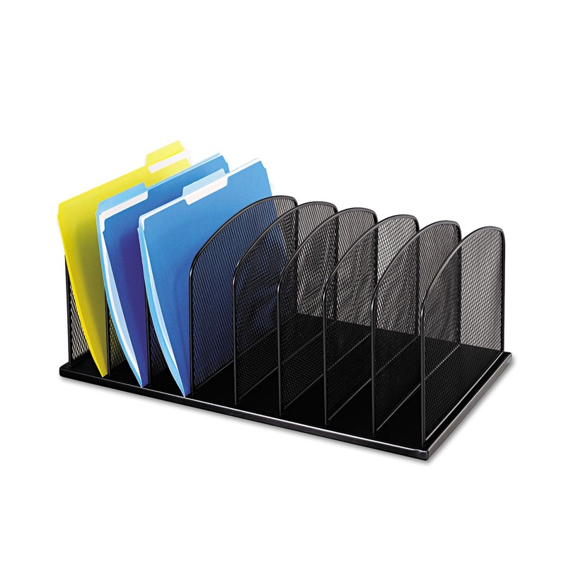 ONYX MESH DESK ORGANIZER WITH UPRIGHT SECTIONS, 8 SECTIONS, LETTER TO LEGAL SIZE FILES, 19.5" X 11.5" X 8.25", BLACK