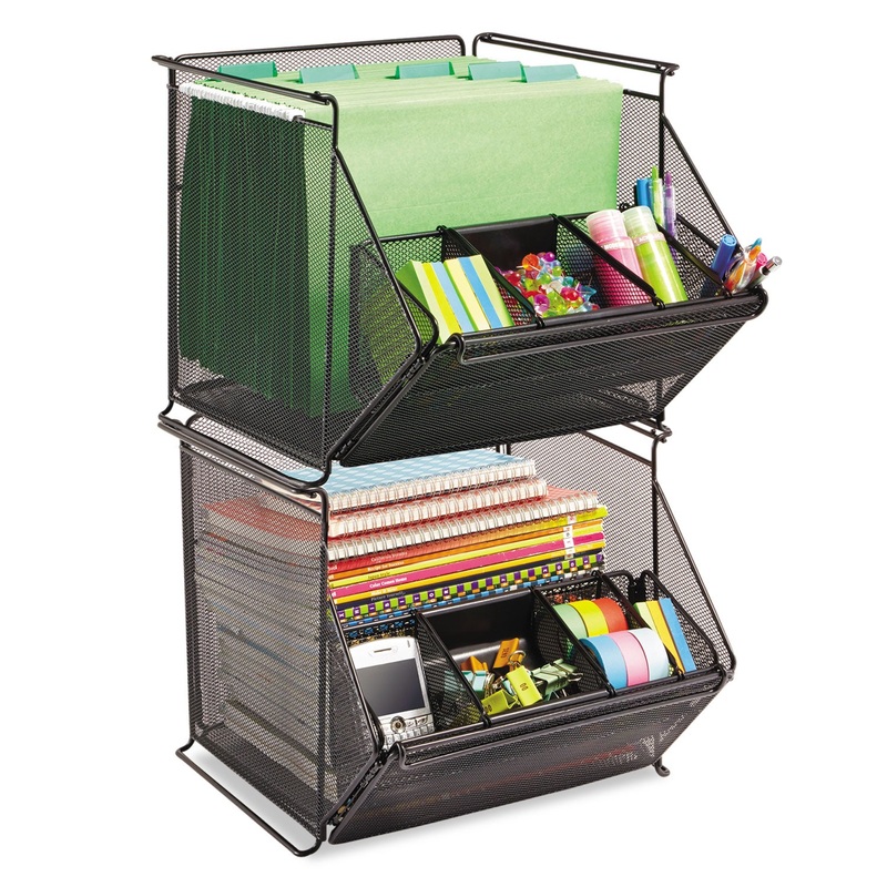 Onyx Stackable Mesh Storage Bin, 4-Compartment, 14 X 15 1/2 X 11 3/4, Black