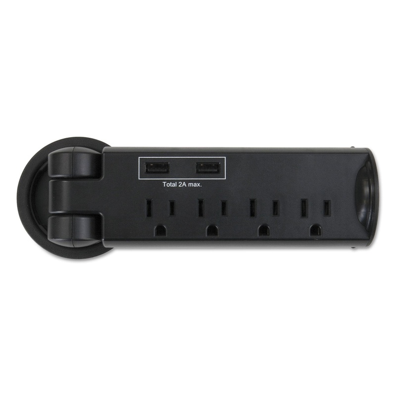 Pull-Up Power Module, 4 Outlets, 2 Usb Ports, 8 Ft Cord, Black