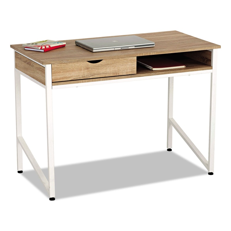 SINGLE DRAWER OFFICE DESK, 43.25W X 21.63D X 30.75H, BEECH/WHITE