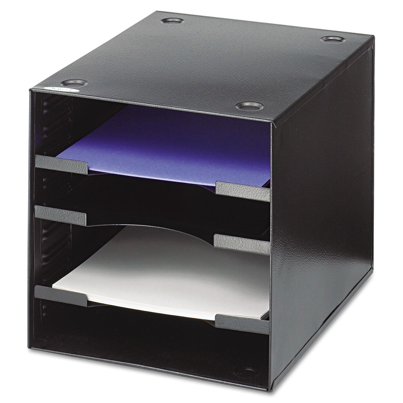 Steel Desktop Sorter, Four Compartments, Steel, 11 X 12 X 10, Black