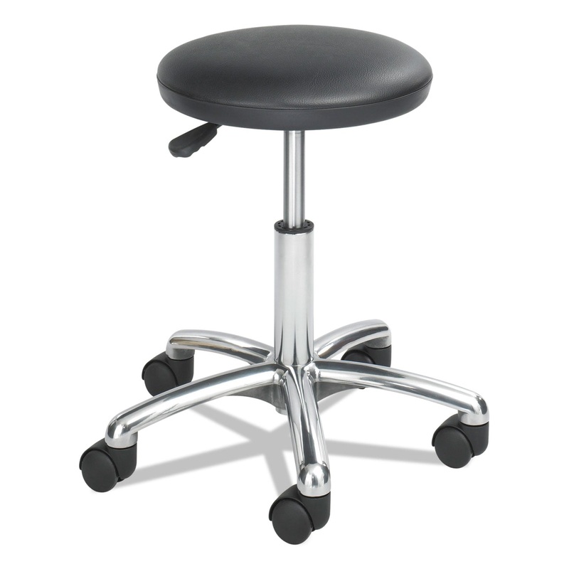 HEIGHT-ADJUSTABLE LAB STOOL, 21" SEAT HEIGHT, SUPPORTS UP TO 250 LBS., BLACK SEAT/BLACK BACK, CHROME BASE