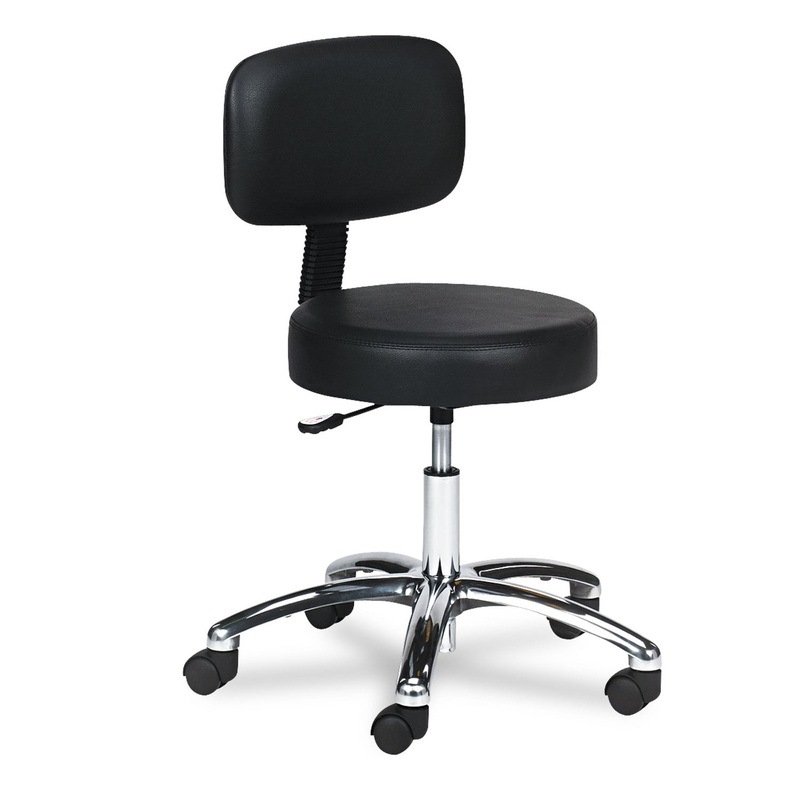 PNEUMATIC LAB STOOL WITH BACK, 35.5" SEAT HEIGHT, SUPPORTS UP TO 250 LBS., BLACK SEAT/BLACK BACK, CHROME BASE
