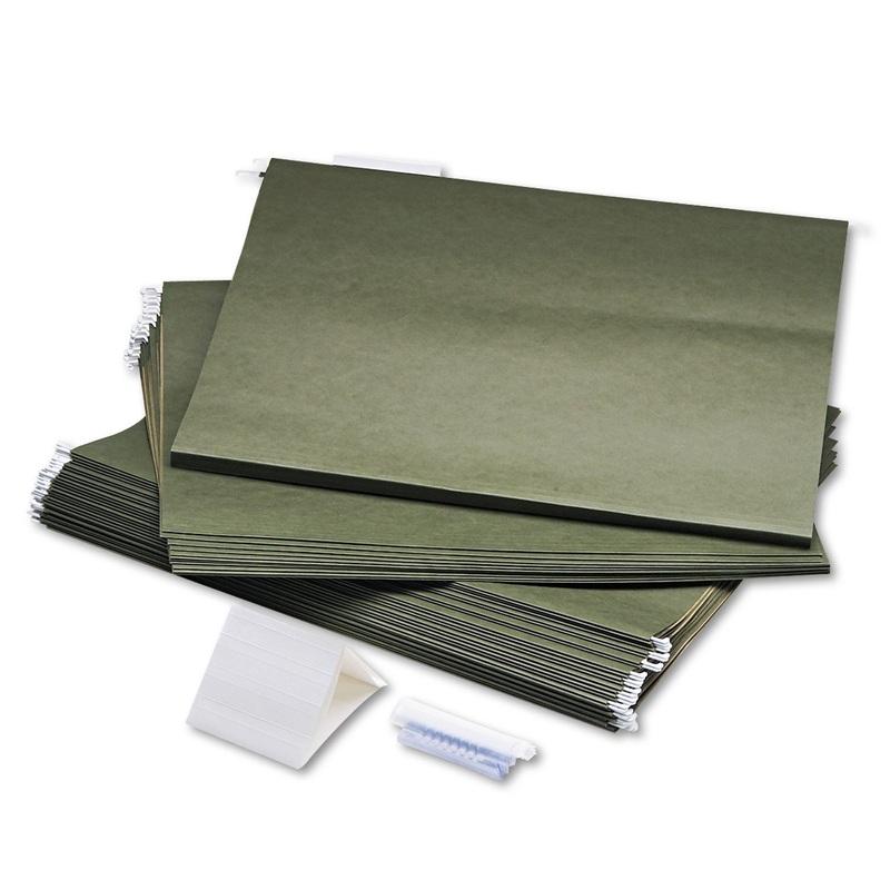 HANGING FILE FOLDERS, LARGE FORMAT SIZE, 1/5-CUT TAB, STANDARD GREEN, 25/BOX