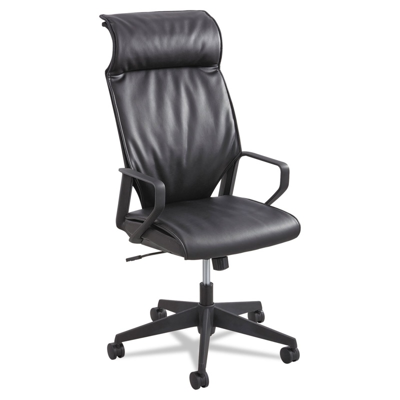 PRIYA LEATHER HIGH BACK CHAIR, SUPPORTS UP TO 250 LBS., BLACK SEAT/BLACK BACK, BLACK BASE