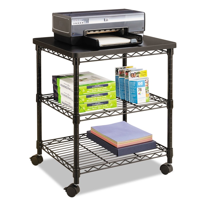 Desk Side Wire Machine Stand, Three-Shelf, 24w X 20d X 27h, Black