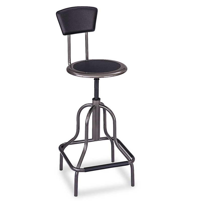 DIESEL INDUSTRIAL STOOL WITH BACK, 27" SEAT HEIGHT, SUPPORTS UP TO 250 LBS., PEWTER SEAT/PEWTER BACK, PEWTER BASE