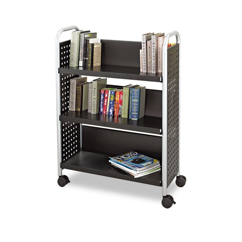 SCOOT BOOK CART, THREE-SHELF, 33W X 14.25D X 44.25H, BLACK