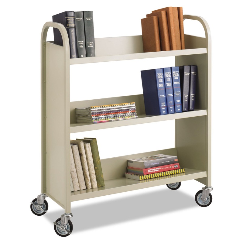 STEEL BOOK CART, THREE-SHELF, 36W X 14.5D X 43.5H, SAND