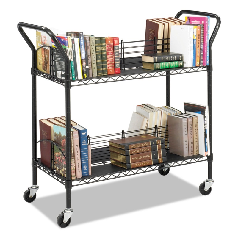 WIRE BOOK CART, STEEL, FOUR-SHELF, 44W X 18.75D X 40.25H, BLACK